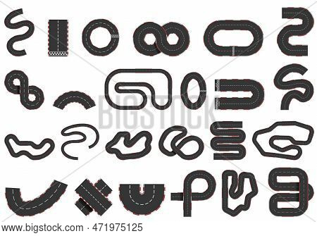 Racetrack Icons Set Cartoon . F1 Track. Grand Map