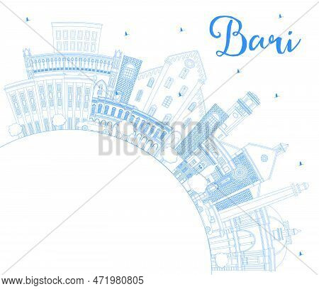 Outline Bari Italy City Skyline With Blue Buildings And Copy Space. Vector Illustration. Business Tr