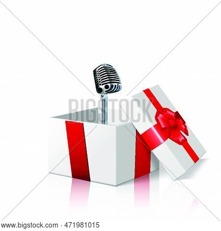 Birthday Radio Microphone In A Box, Vector Art Illustration.