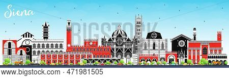 Siena Tuscany Italy City Skyline With Color Buildings And Blue Sky. Vector Illustration. Business Tr