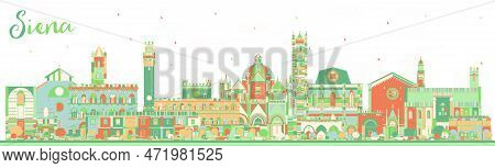 Siena Tuscany Italy City Skyline With Color Buildings. Vector Illustration. Business Travel And Conc