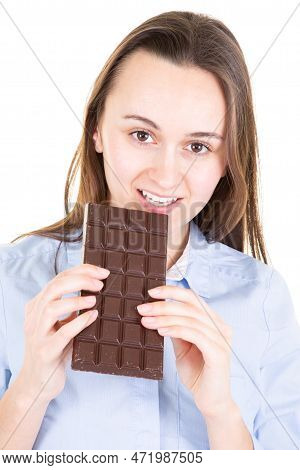Cholate Bar Eat By Young Woman Temptation