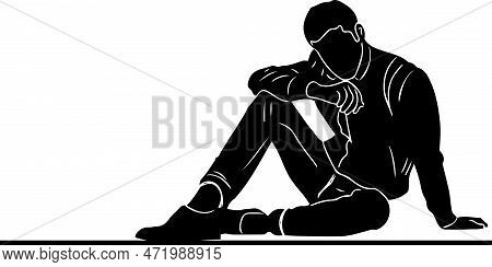 Silhouette Of Fashion Male Model Sitting In Style, Sketch Drawing Of Stylish Man In Sitting Pose For