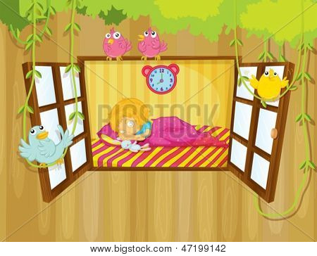 Illustrazione di una giovane ragazza che dorme