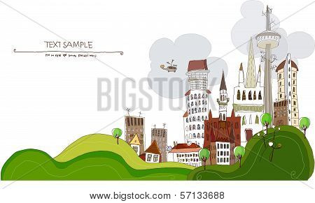City background Modern city with lots of residential and office buildings
