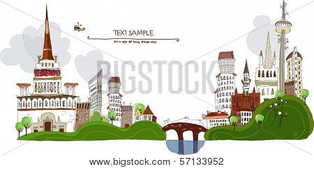 City background Modern city with lots of residential and office buildings