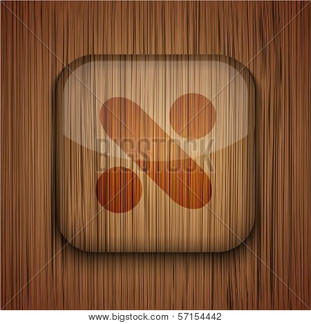 Vector wooden app icon on wooden background. Eps10