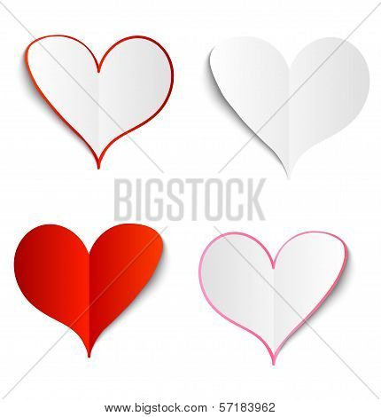 Set of vector paper hearts.