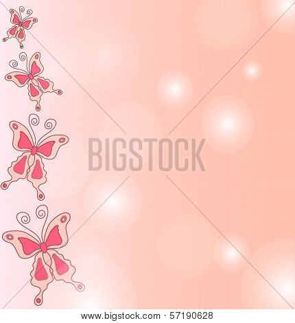 Hand draw background of pink butterflies.