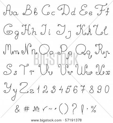 Vector hand drawing alphabet. Calligraphical font.