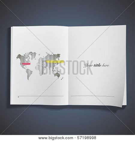 Book Map4Worlds Map Printed Over Book. Vector Design.