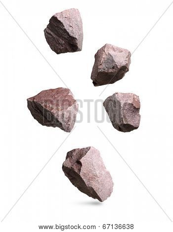 Granite stones falling,rocks set isolated on white background