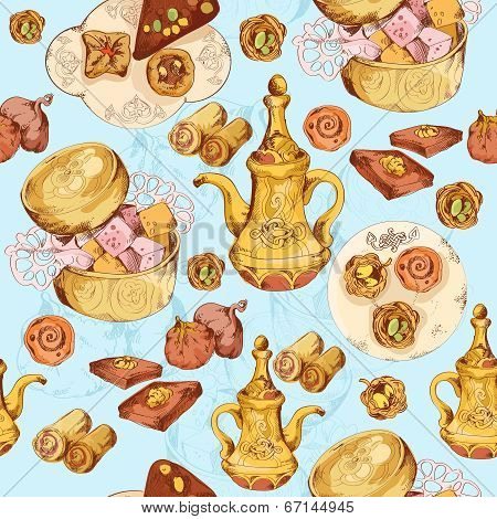 Oriental sweets seamless background