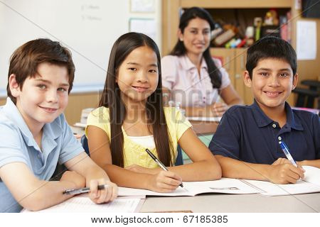 Teacher and schoolchildren in class