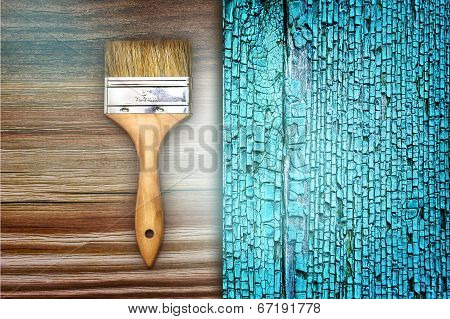 Renovation Brush On Wooden Blue Cracked Texture