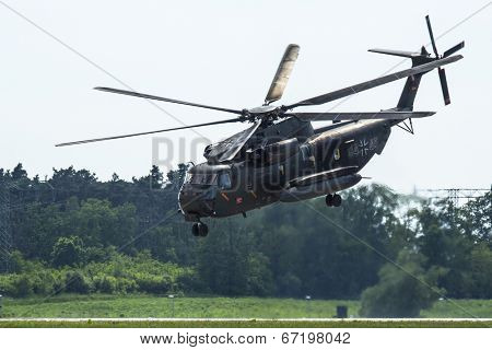 BERLIN, GERMANY - MAY 21, 2014: Sikorsky CH-53 Sea Stallion is the heavy-lift transport helicopter, demonstration during the International Aerospace Exhibition ILA Berlin Air Show. 