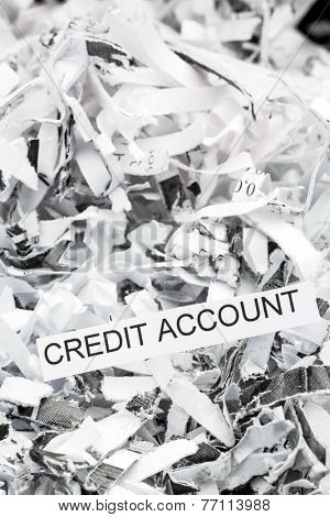 shredded paper tagged with credit account, symbol photo for data destruction, finance and credit