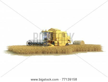combine-harvester on isolated field