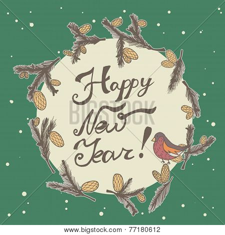 Fir Cones Greeting Card. Congratulations With New Year And Christmas.