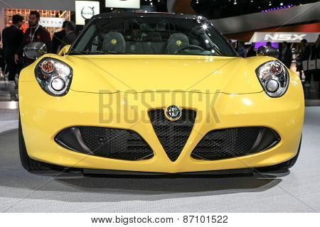 NEW YORK - APRIL 1: Alfa Romeo exhibit Spider 4C coupe at the 2015 New York International Auto Show during Press day,  public show is running from April 3-12, 2015 in New York, NY.