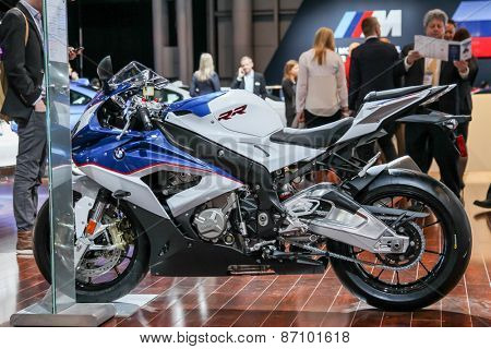 NEW YORK - APRIL 1: BMW exhibit 2015 BMW S 1000 RR at the 2015 New York International Auto Show during Press day,  public show is running from April 3-12, 2015 in New York, NY.