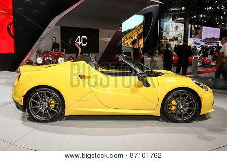 NEW YORK - APRIL 1: Alfa Romeo exhibit Spider 4C coupe at the 2015 New York International Auto Show during Press day,  public show is running from April 3-12, 2015 in New York, NY.