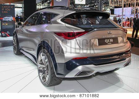 NEW YORK - APRIL 1: Infiniti exhibit  QX 30 concept at the 2015 New York International Auto Show during Press day,  public show is running from April 3-12, 2015 in New York, NY.