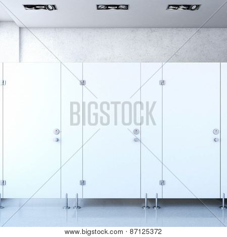 Closed public toilet cubicles. 3d rendering