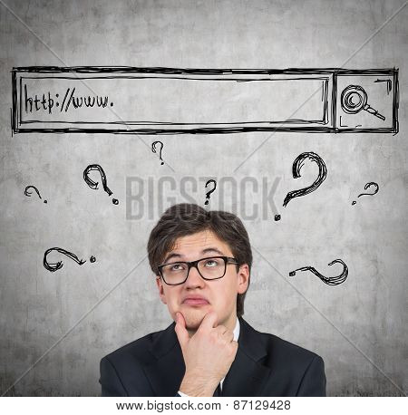 Young Man Is Trying To Find Some Answers In The Internet.