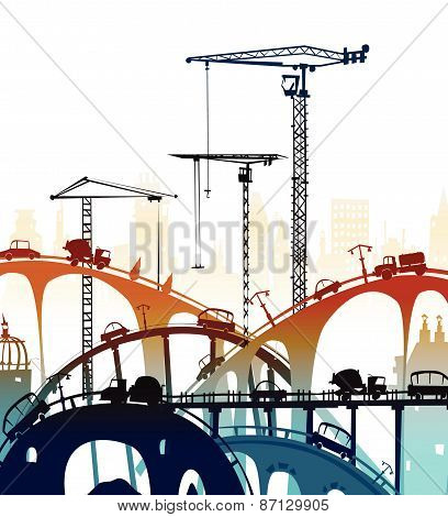 Building site with cranes. City background