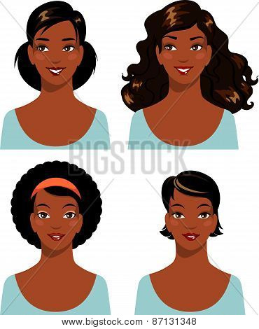 Set of african american ethnic beautiful woman