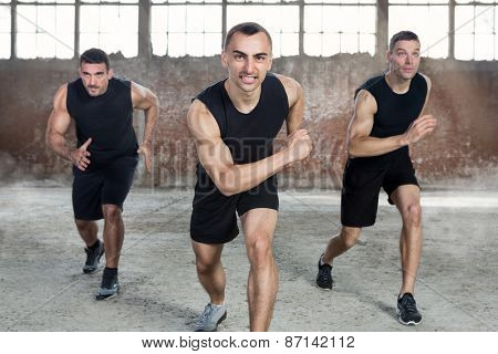Sporty young men training