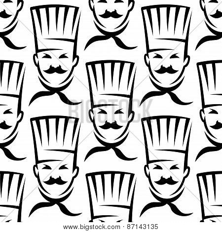 Mustached chefs in professional uniform seamless pattern