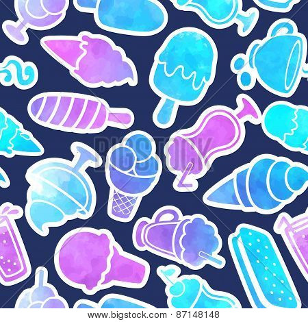 Vector Watercolor ice cream seamless pattern