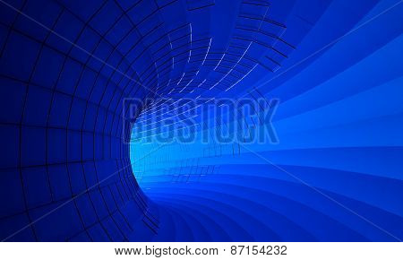 Abstract 3d rendering of futuristic blue tunnel.