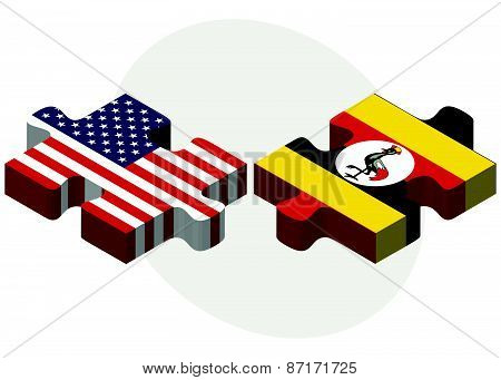 Usa And Uganda Flags In Puzzle