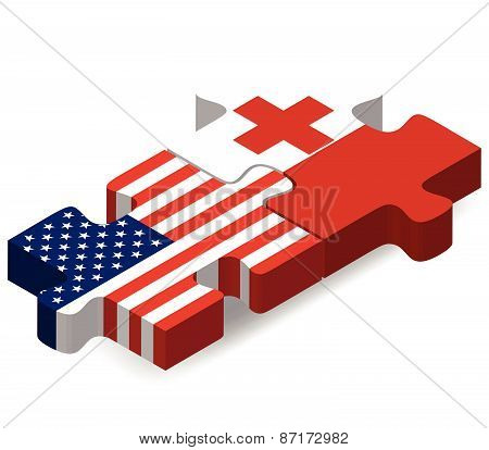Usa And Tonga Flags In Puzzle