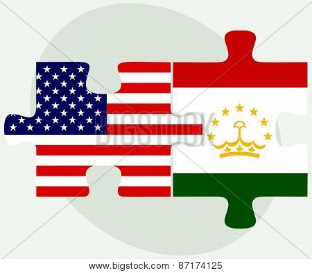 Usa And Tajikistan Flags In Puzzle
