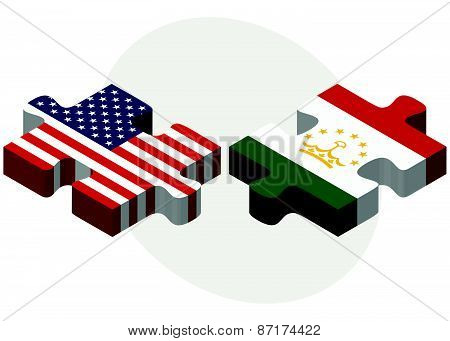 Usa And Tajikistan Flags In Puzzle