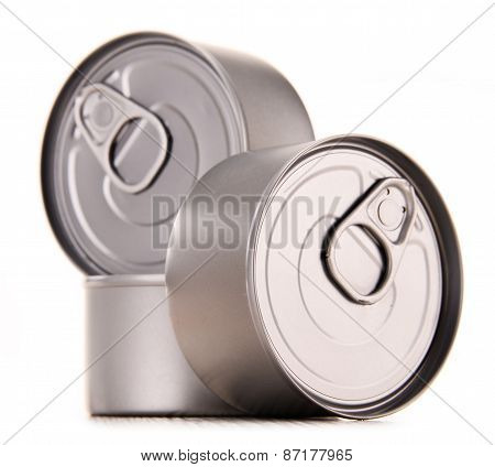 Composition With Three Metal Cans Isolated On White