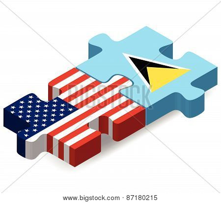 Usa And Saint Lucia Flags In Puzzle