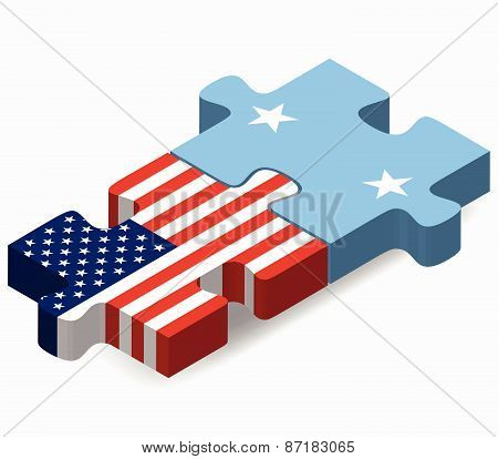 Usa And Micronesia Flags In Puzzle