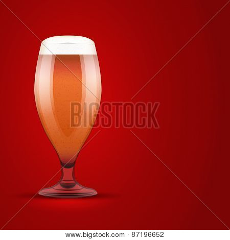 Illustration beer and glass on red background