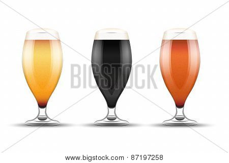 Beer mugs with three brands.