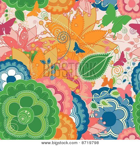 Színes Modern Seamless Pattern a pillangók és a virágok