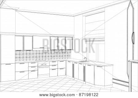vector design process in wire-frame Illustration created of 3d