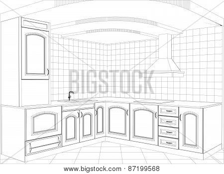 Kitchen vector sketch interior. Illustration created of 3d