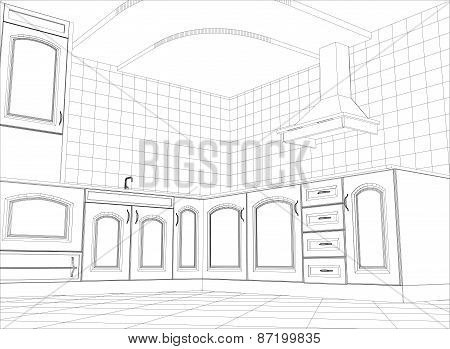 Kitchen vector sketch interior. Illustration created of 3d