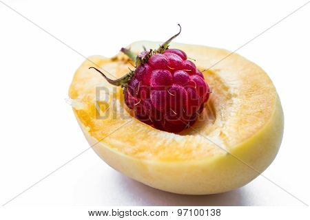 one raspberry in part apricot