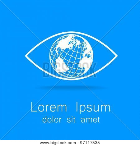 Sign of eye with globe inside. Template logo for the company, association, foundation, association.